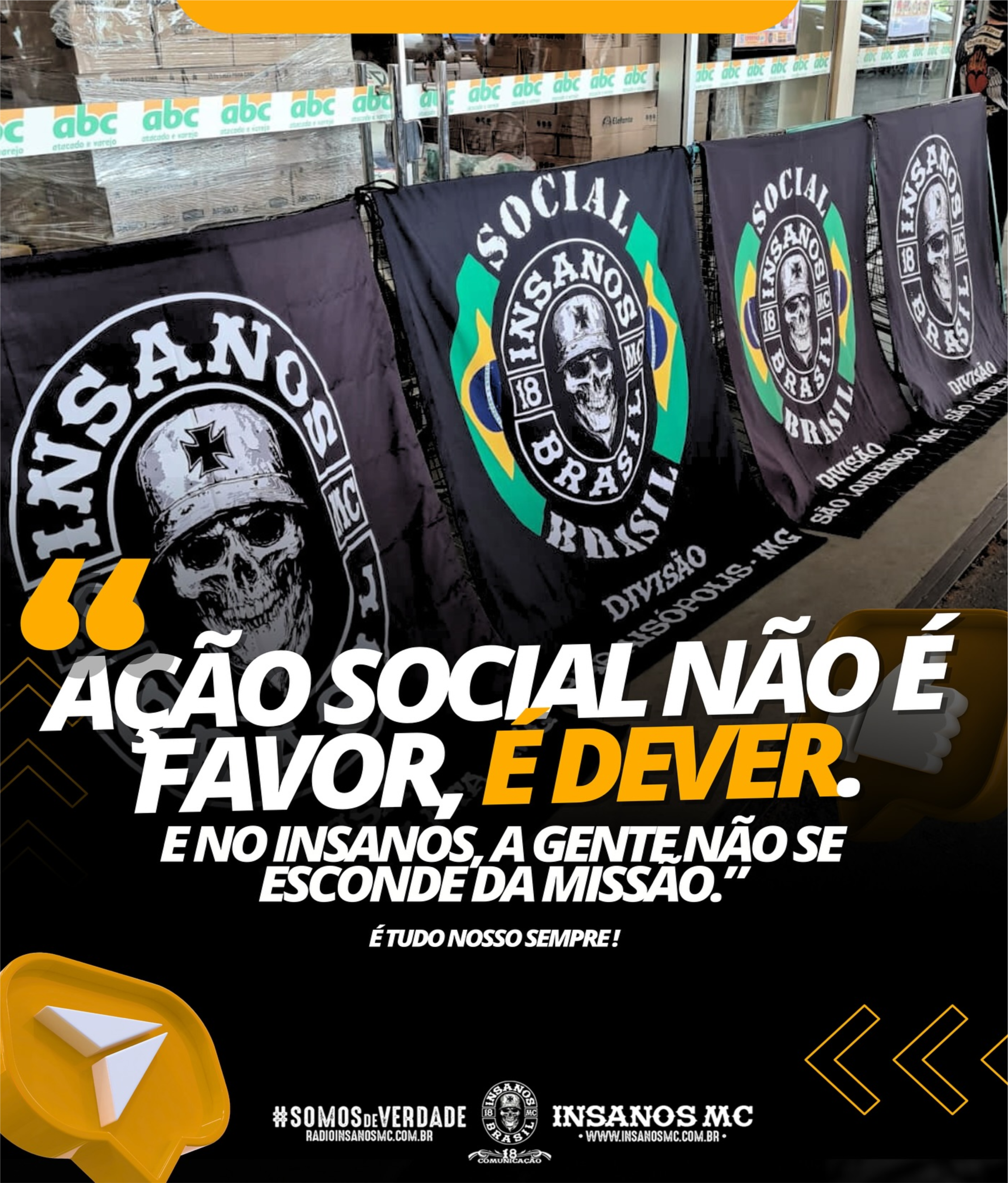 Ação social do Insanos Moto Clube com arrecadação de alimentos